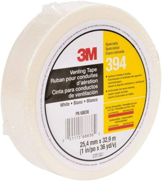 3M - 36 Yds. x 1", White Nonwoven Fabric Film Tape - 394 Series, 4 mil Thick, 6 Lb./Inch Tensile Strength - A1 Tooling