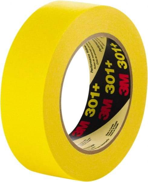 3M - 12mm Wide x 60 Yd Long Yellow Paper Masking Tape - Series 301+, 6.3 mil Thick, 22 In/Lb Tensile Strength - A1 Tooling