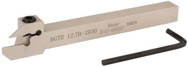 Iscar - 0.591" Max Depth of Cut, 0.075" Min Groove Width, 5-1/2" OAL, Right Hand Indexable Grooving Cutoff Toolholder - 1/2" Shank Height x 1/2" Shank Width, DG. 1../DG. 2.. Insert Style, DGT Toolholder Style, Series Do Grip - A1 Tooling