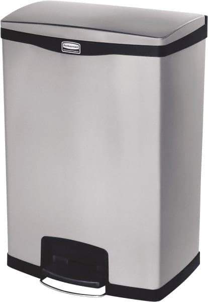 Rubbermaid - 24 Gal Rectangle Unlabeled Trash Can - 31.83" High x 21-3/4" Long, Chrome, Black, Metal - A1 Tooling