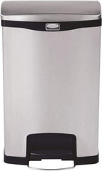 Rubbermaid - 13 Gal Rectangle Unlabeled Trash Can - 28.66" High x 18-1/8" Long, Chrome, Black, Metal - A1 Tooling