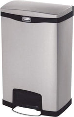 Rubbermaid - 13 Gal Rectangle Unlabeled Trash Can - 28.66" High x 18-1/8" Long, Chrome, Black, Metal - A1 Tooling