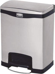 Rubbermaid - 8 Gal Rectangle Unlabeled Trash Can - 21.86" High x 16-7/8" Long, Chrome, Black, Metal - A1 Tooling