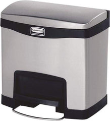 Rubbermaid - 4 Gal Rectangle Unlabeled Trash Can - 15.73" High x 15-1/2" Long, Chrome, Black, Metal - A1 Tooling