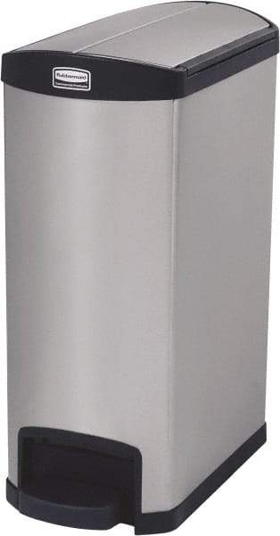 Rubbermaid - 13 Gal Rectangle Unlabeled Trash Can - 28.85" High x 22-5/8" Long, Chrome, Black, Metal - A1 Tooling