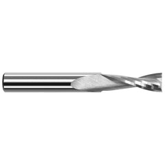 Square End Mill: 1/16'' Dia, 0.186'' LOC, 1/4'' Shank Dia, 2'' OAL, 2 Flutes, Solid Carbide Single End, Uncoated, Upcut Flute, 20 ° Helix, RH Cut, RH Flute