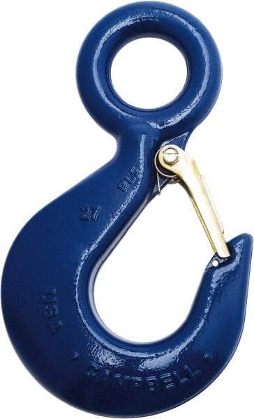 Campbell - 1,500 Lb Capacity, Chain Grade 100, Alloy Steel Eye Hook - 4.06" Reach, 27/32" Eye ID, 5.19" OAL, Painted Blue - A1 Tooling