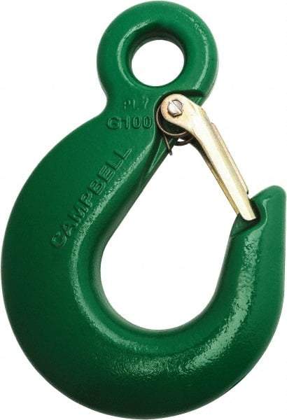 Campbell - 5,700 Lb Capacity, Chain Grade 100, Alloy Steel Eye Hook - 4.34" Reach, 3/4" Eye ID, 6" OAL, Painted Green - A1 Tooling