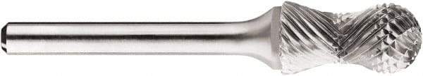 SGS Pro - 1/2" Cut Diam, 1/4" Shank Diam, Cylinder with Radius Head Double Cut Burr - Carbide, Radius End, 1" LOC, 1" OAL - A1 Tooling