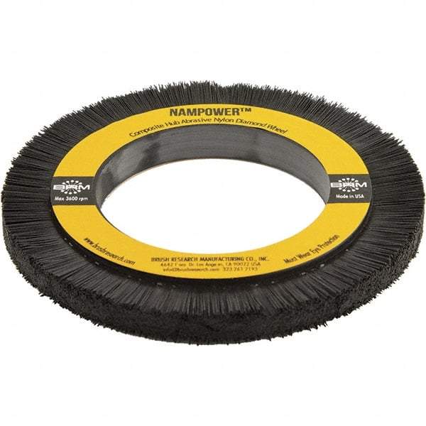 Brush Research Mfg. - 5-29/32" OD, 3-1/4" Arbor Hole, Crimped Abrasive Nylon Wheel Brush - 0.394" Face Width, 3/4" Trim Length, 3,600 RPM - A1 Tooling