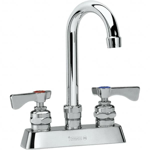 Krowne - Deck Mount, Low Arc Deck Mount Faucet - Two Handle, Color Coded, Blade Handle, Gooseneck Spout and Nozzle, No Drain - A1 Tooling