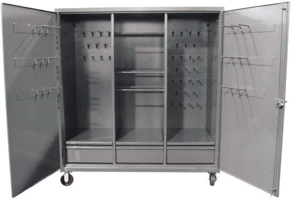 Strong Hold - 3 Shelf 3 Bin Pegboard Storage Cabinet - Steel, 72" Wide x 24" Deep x 80" High, Dark Gray - A1 Tooling