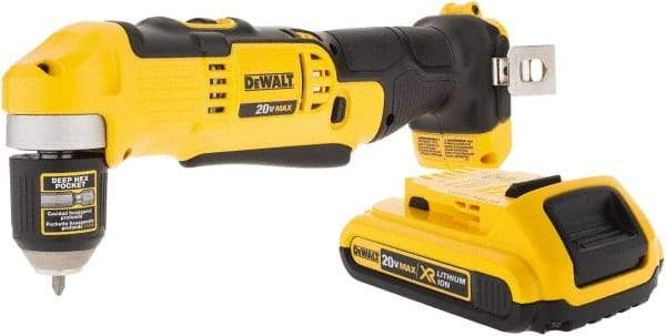 DeWALT - 20 Volt 3/8" Chuck Right Angle Handle Cordless Drill - 0-650 & 0-2000 RPM, Keyless Chuck, Reversible, 1 Lithium-Ion Battery Included - A1 Tooling