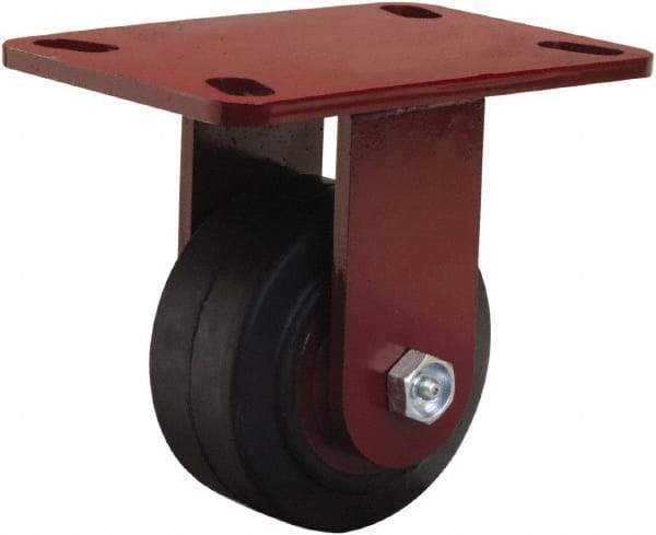 Hamilton - 4" Diam x 2" Wide x 5-5/8" OAH Top Plate Mount Rigid Caster - Rubber Mold on Cast Iron, 300 Lb Capacity, Straight Roller Bearing, 4-1/2 x 6-1/2" Plate - A1 Tooling