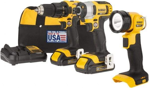 DeWALT - 20 Volt Cordless Tool Combination Kit - Includes 1/2" Drill/Driver, 1/4" Impact Driver & Work Light, Lithium-Ion Battery Included - A1 Tooling