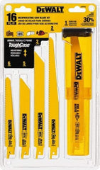 DeWALT - 16 Pieces, 6" to 9" Long x 0.04" Thickness, Bi-Metal Reciprocating Saw Blade Set - Straight Profile, 6 to 18 Teeth, Toothed Edge - A1 Tooling