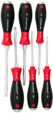 6 Piece - SoftFinish® Cushion Grip Extra Heavy Duty Screwdriver w/ Hex Bolster & Metal Striking Cap Set - #53096 - Includes: Slotted 3.5 - 6.5mm Phillips #1 - 2 - A1 Tooling