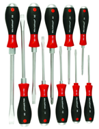 10 Piece - SoftFinish® Cushion Grip Extra Heavy Duty Screwdriver w/ Hex Bolster & Metal Striking Cap Set - #53099 - Includes: Slotted 3.5 - 12.0mm Phillips #1 - 3 - A1 Tooling