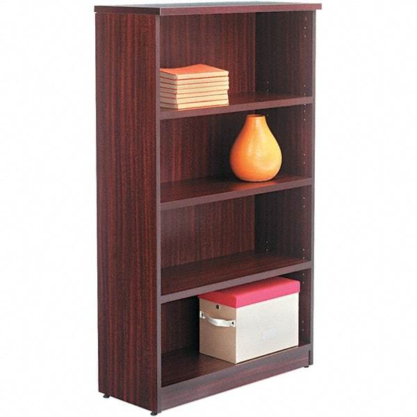 ALERA - 4 Shelf, 55" High x 31-3/4" Wide Bookcase - 14" Deep, Woodgrain Laminate, Mahogany - A1 Tooling