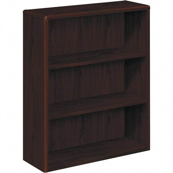 Hon - 3 Shelf, 43.38" High x 36" Wide Bookcase - 13-1/8" Deep, High-Pressure Laminate, Mahogany - A1 Tooling