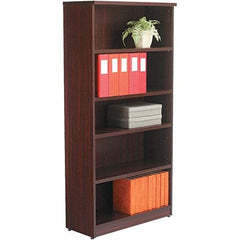 ALERA - 5 Shelf, 65" High x 31-3/4" Wide Bookcase - 14" Deep, Woodgrain Laminate, Mahogany - A1 Tooling