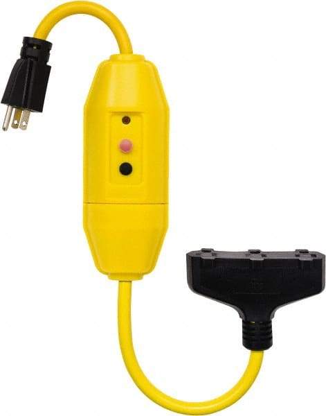 Tower - 3 Outlet, 125 Volt, 15 Amp Rating, 4 to 6mA Max Surge, Plug In, Manual, Commercial, Industrial GFCI - 2 Ft. Long Cord, 5-15P and (3)R NEMA Configuration, Polycarbonate Housing - A1 Tooling