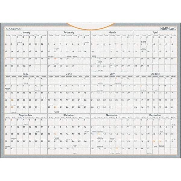 AT-A-GLANCE - 1 Sheet, 24 x 18", Erasable Wall Calendar - Gray, White & Orange - A1 Tooling