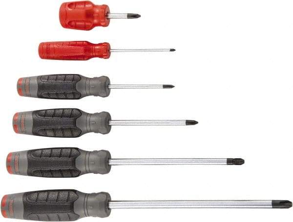 Proto - 6 Piece Phillips & Stubby Screwdriver Set - Bit Sizes: Philips #0 to #4 - A1 Tooling