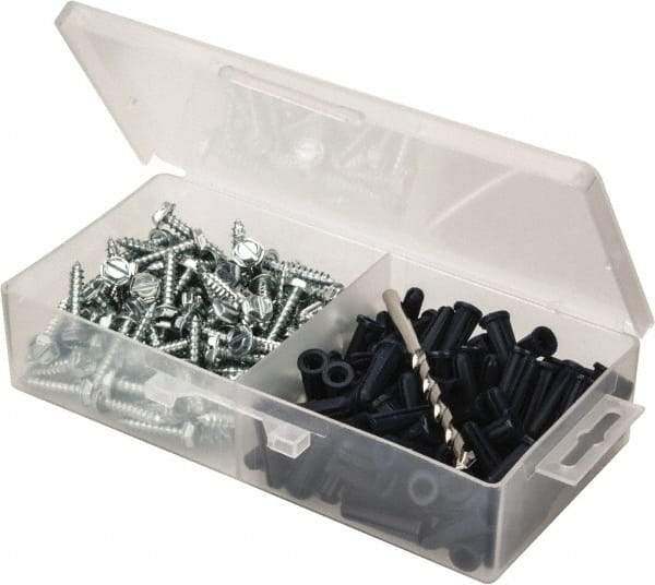 Value Collection - 200 Piece, #10 to 12 Screw, Plastic & Steel Hex Drive Anchor Assortment - Zinc Plated, 1" Long - A1 Tooling