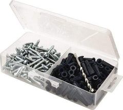 Value Collection - 200 Piece, #10 to 12 Screw, Plastic & Steel Slotted/Phillips Drive Anchor Assortment - Zinc Plated, 1" Long - A1 Tooling