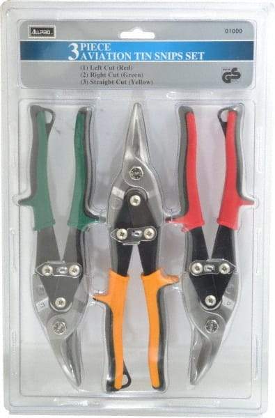 Value Collection - 3 Piece Aviation Snip Set - Left, Right, Straight, 10" OAL, 1-3/8" LOC - A1 Tooling