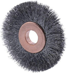 Osborn - 1-1/2" OD, 1/4" Arbor Hole, Crimped Steel Wheel Brush - 1/8" Face Width, 21/64" Trim Length, 0.003" Filament Diam, 20,000 RPM - A1 Tooling