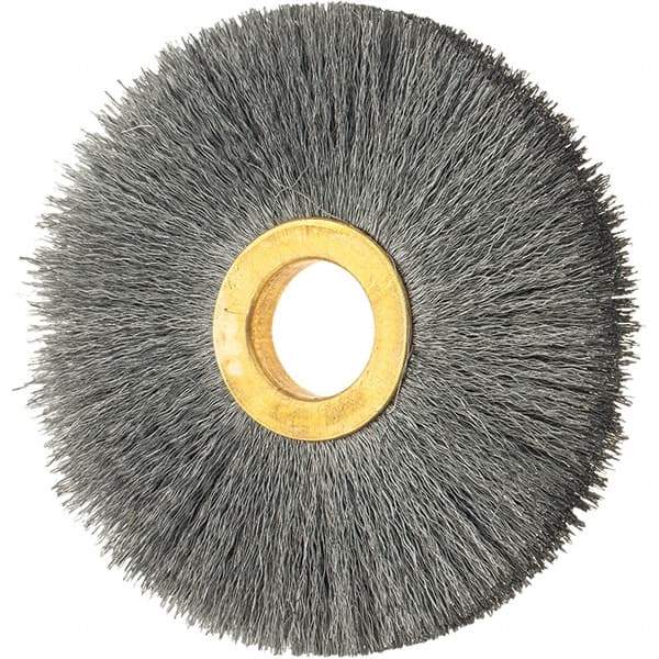 Osborn - 3" OD, 5/8" Arbor Hole, Crimped Steel Wheel Brush - 3/8" Face Width, 15/16" Trim Length, 0.008" Filament Diam, 20,000 RPM - A1 Tooling