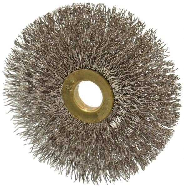 Osborn - 3" OD, 1/2" Arbor Hole, Crimped Stainless Steel Wheel Brush - 1/4" Face Width, 1" Trim Length, 0.014" Filament Diam, 20,000 RPM - A1 Tooling