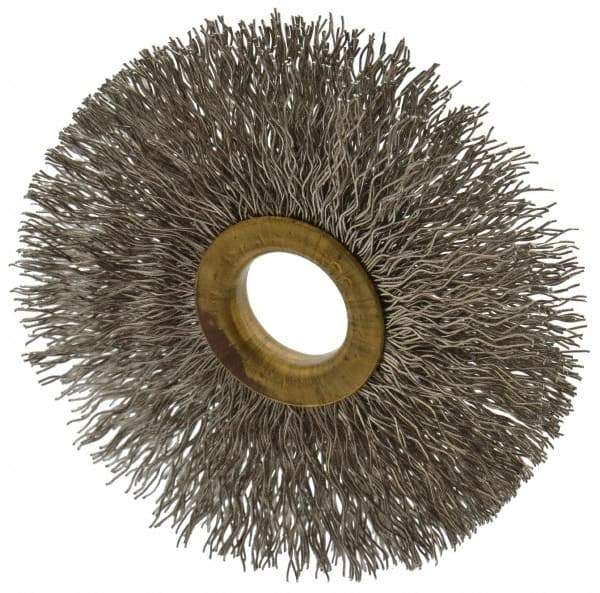 Osborn - 3" OD, 5/8" Arbor Hole, Crimped Stainless Steel Wheel Brush - 3/8" Face Width, 15/16" Trim Length, 0.014" Filament Diam, 20,000 RPM - A1 Tooling