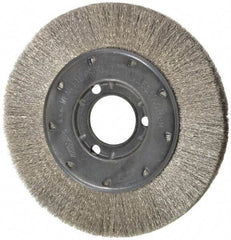 Osborn - 6" OD, 1-1/4" Arbor Hole, Crimped Stainless Steel Wheel Brush - 5/8" Face Width, 1-1/8" Trim Length, 0.005" Filament Diam, 6,000 RPM - A1 Tooling