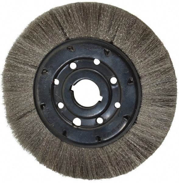 Osborn - 8" OD, 1-1/4" Arbor Hole, Crimped Stainless Steel Wheel Brush - 3/4" Face Width, 1-1/2" Trim Length, 0.005" Filament Diam, 4,500 RPM - A1 Tooling