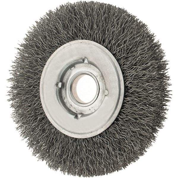 Osborn - 4" OD, 5/8" Arbor Hole, Crimped Steel Wheel Brush - 5/8" Face Width, 13/16" Trim Length, 0.0118" Filament Diam, 6,000 RPM - A1 Tooling