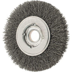 Osborn - 4" OD, 5/8" Arbor Hole, Crimped Steel Wheel Brush - 5/8" Face Width, 13/16" Trim Length, 0.0118" Filament Diam, 6,000 RPM - A1 Tooling