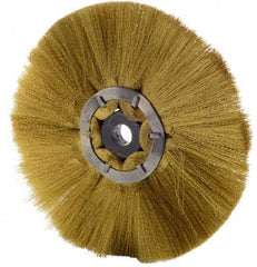 Osborn - 6" OD, 1/2" Arbor Hole, Crimped Brass Wheel Brush - 1/2" Face Width, 1-7/8" Trim Length, 0.005" Filament Diam, 4,000 RPM - A1 Tooling