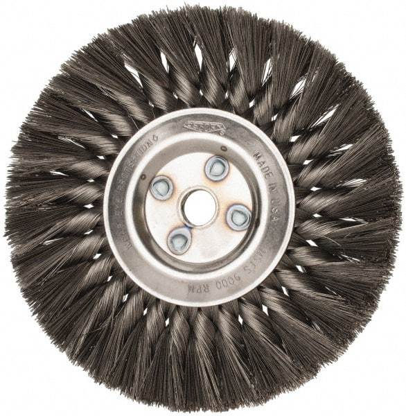 Osborn - 7" OD, 5/8" Arbor Hole, Knotted Steel Wheel Brush - 5/8" Face Width, 1-3/4" Trim Length, 0.0118" Filament Diam, 9,000 RPM - A1 Tooling