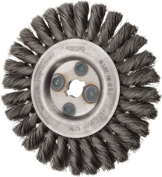 Osborn - 6" OD, 5/8" Arbor Hole, Knotted Steel Wheel Brush - 5/8" Face Width, 1-1/4" Trim Length, 0.0118" Filament Diam, 9,000 RPM - A1 Tooling