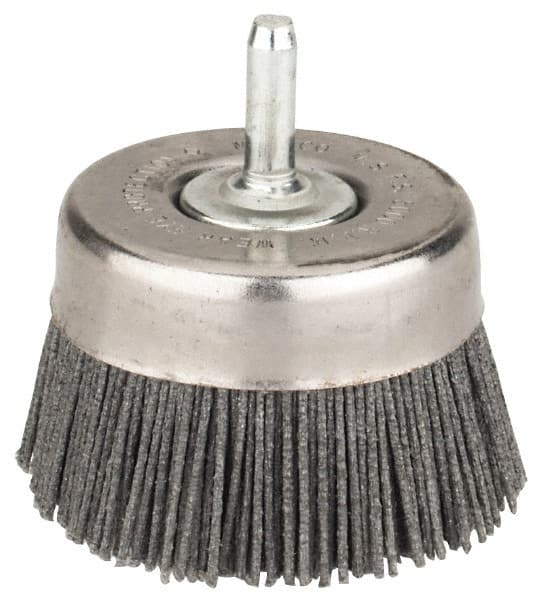 Osborn - 2-1/2" Diam, 1/4" Shank Straight Wire Silicon Carbide Cup Brush - Medium Grade, 1" Trim Length, 5,000 Max RPM - A1 Tooling