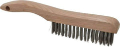 Osborn - 4 Rows x 16 Columns Stainless Steel Scratch Brush - 5-1/4" Brush Length, 10" OAL, 1-1/8" Trim Length, Wood Shoe Handle - A1 Tooling