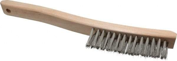 Osborn - 3 Rows x 14 Columns Stainless Steel Scratch Brush - 13-3/4" OAL, 1-1/2" Trim Length, Wood Curved Handle - A1 Tooling