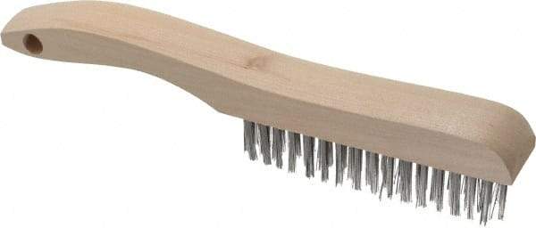 Osborn - 4 Rows x 16 Columns Stainless Steel Scratch Brush - 5-1/4" Brush Length, 10" OAL, 1-1/8" Trim Length, Wood Shoe Handle - A1 Tooling