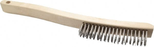 Osborn - 4 Rows x 19 Columns Stainless Steel Scratch Brush - 6" Brush Length, 13-11/16" OAL, 1-1/8" Trim Length, Wood Curved Handle - A1 Tooling