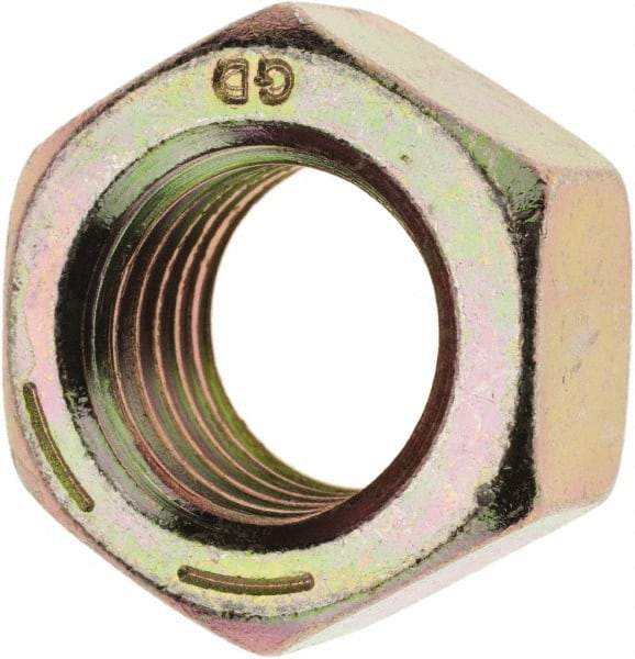 Value Collection - 1-8 UNC Steel Right Hand Hex Nut - 1-1/2" Across Flats, 55/64" High, Zinc Yellow Dichromate Finish - A1 Tooling