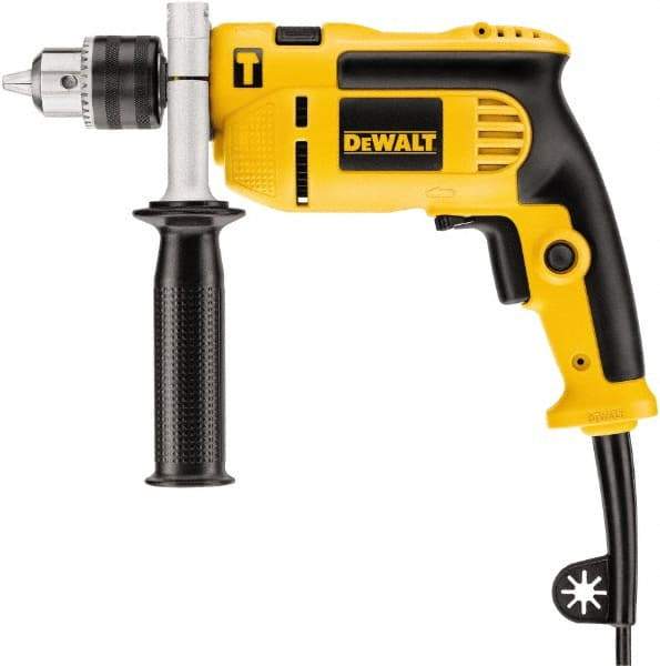 DeWALT - 120 Volt 1/2" Keyed Chuck Electric Hammer Drill - 0 to 47,600 BPM, 0 to 2,800 RPM, Reversible, Pistol Grip with Side Handle - A1 Tooling