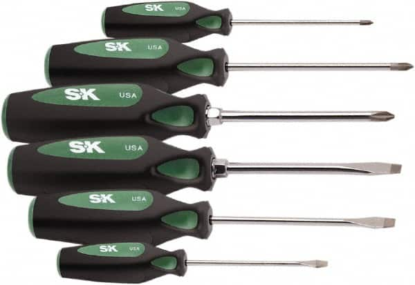 SK - 6 Piece Phillips & Slotted Screwdriver Set - Bit Sizes: Philips #0, #1 & #2 - A1 Tooling